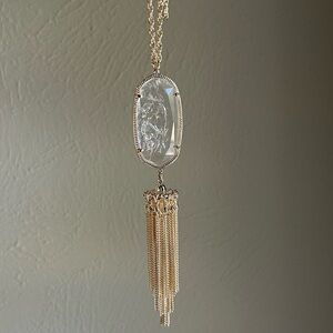 Kendra Scott Rayne Gold Pendant Fringe Necklace Crackle